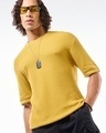 Shop Men's Yellow Textured Oversized Flatknit T-shirt-Front