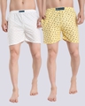 Shop Pack of 2 Men's Yellow & White All Over Printed Cotton Boxers-Front