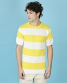 Shop Men's Yellow & White Striped Slim Fit Knit T-shirt-Front