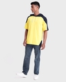 Shop Men's Yellow & Black Color Block Oversized Plus Size Hoodie T-shirt-Full