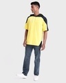 Shop Men's Yellow & Black Color Block Oversized Hoodie T-shirt-Full