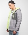 Shop Men's Lime & Grey Oversized Reversible Puffer Jacket-Front