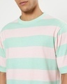 Shop Men Sun-Kissed Green and Pink Stripe Oversized Fit T-shirt
