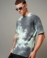 Shop Men's Green & Grey Tie & Dye Oversized T-shirt-Front