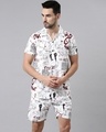 Shop Men White Abstract Printed Co-ord Set-Front