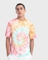 Shop Men's Pink & Orange Tie & Dye Oversized T-shirt-Front