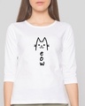 Shop Meow 2.0 Round Neck 3/4 Sleeve T-Shirt White-Front