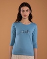 Shop Meow Expression Round Neck 3/4th Sleeve T-Shirt-Front