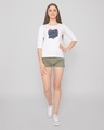 Shop Meri Marzi 3/4 Sleeve Slim Fit T-Shirt White-Full