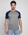 Shop Meteor Grey-Navy Blue Half Sleeve Raglan T-Shirt-Front