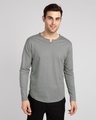 Shop Meteor Grey Slit Neck Full Sleeve Henley T-Shirt-Front