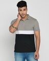 Shop Meteor Grey-White-Black Triple Block Polo T-Shirt-Front