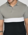 Shop Meteor Grey-White-Black Triple Block Polo T-Shirt