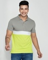 Shop Meteor Grey-White-Neon Lime Triple Block Polo T-Shirt-Front
