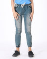 Shop Miami Blue Ripped Cropped Joggers-Front