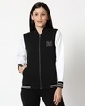 Shop Women's Black & White Mickey Color Block Varsity Bomber Jacket-Front