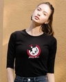 Shop Mickey Mouse Stamp Round Neck 3/4 Sleeve T-Shirt (DL)-Front