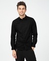 Shop Midnight Black Slim Fit Casual Shirts-Front