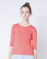 Shop Millennial Pink-White Ringer 3/4 Sleeve T-Shirts-Front