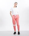 Shop Millennial Pink-White Sports Trim Fleece Joggers-Full