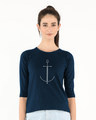 Shop Minimal Anchor Round Neck 3/4th Sleeve T-Shirt-Front