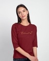 Shop Minimal Believe Round Neck 3/4 Sleeve T-Shirt Scarlet Red-Front