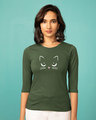 Shop Minimal Meow Round Neck 3/4th Sleeve T-Shirt-Front