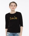 Shop Minimal Smile Round Neck 3/4th Sleeve T-Shirt-Front