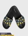 Shop Men's Black Minion Smirk Velcro Sliders-Front