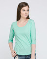 Shop Mint Green 3/4 Sleeve T-Shirt-Front