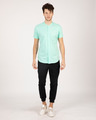 Shop Mint Green Mandarin Collar Pique Shirt-Full