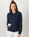 Shop Women's Blue Relaxed Fit Keep The Ride On Jacket-Front