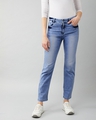 Shop Women's Blue Washed High Rise Wide Leg Fit Jeans-Front