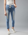 Shop Women's Blue Washed Mid Rise Regular Fit Joggers-Front