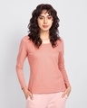 Shop Misty Pink Scoop Neck Full Sleeve T-Shirt-Front