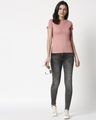 Shop Misty Pink -White Shoulder Sleeve T-Shirt