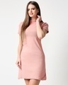 Shop Misty Pink Women High Neck Rib Dress-Front