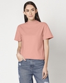 Shop Misty Pink Women Turtle Neck Rib T-Shirt-Front