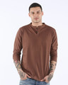 Shop Mocha Brown Henley Full Sleeve T-Shirt-Front