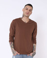 Shop Mocha Brown V Neck Full Sleeve T-Shirt-Front