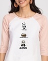 Shop Momo Pawri 3/4th Sleeve Raglan T-Shirt White-Baby Pink-Front