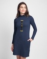 Shop Moody High Neck Pocket Dress Galaxy Blue-Front