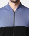 Shop Moonlight Blue-Black Panel Zipper Bomber Jacket