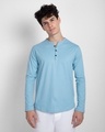 Shop Morning Blue V-Neck Henley T-Shirt-Front