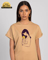 Shop Mulan Flower Gold Print Boyfriend T-Shirt (DL)-Front