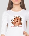 Shop Music Bear Round Neck 3/4 Sleeve T-Shirt White-Front