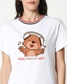 Shop Music Bear Women's Printed Boyfriend Varsity Rib H/S T-Shirt-Front