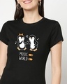 Shop Women's Black Musical Penguins Graphic Printed Slim Fit T-shirt-Front