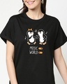 Shop Musical Penguins Boyfriend T-Shirt Black-Front