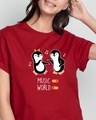 Shop Musical Penguins Boyfriend T-Shirt Bold Red-Front